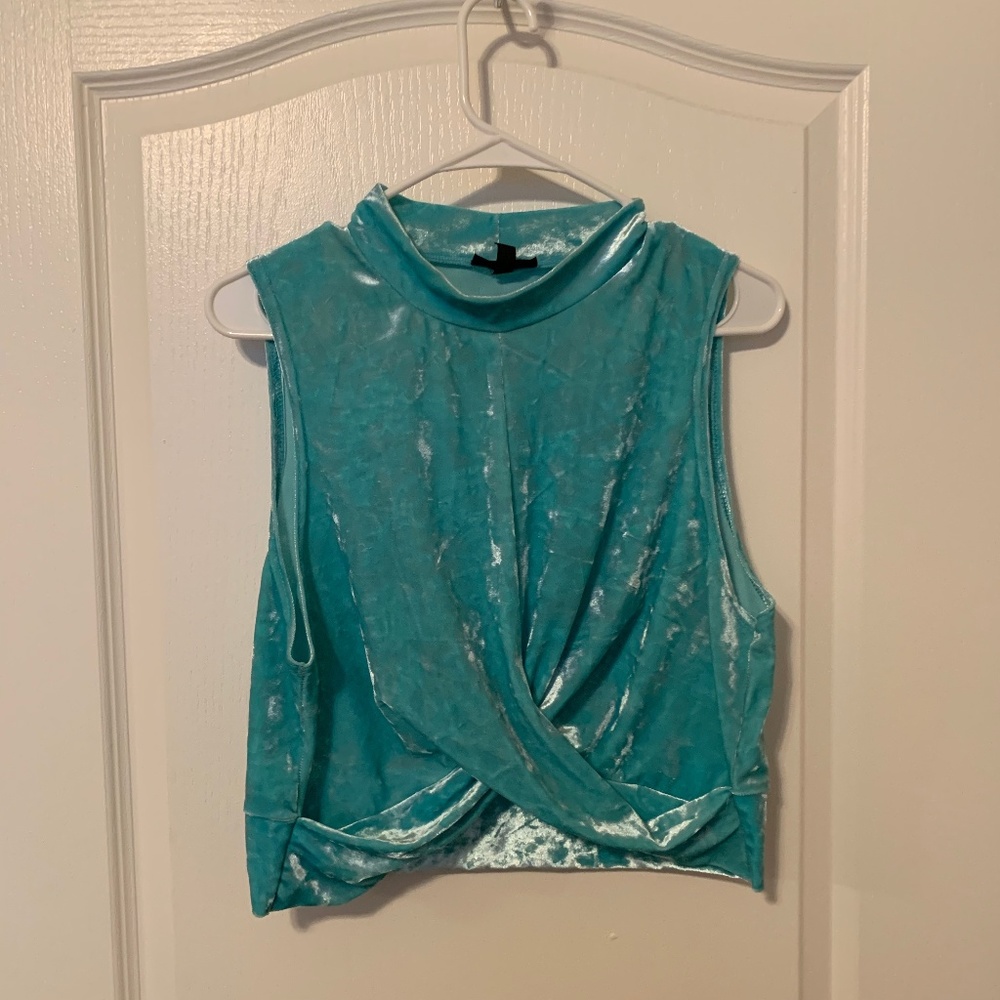 Topshop Crushed Velvet Crop Top and Sheer Overlay